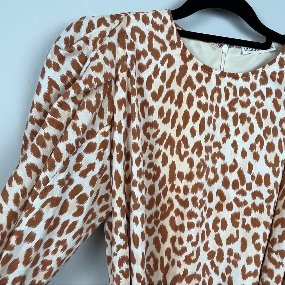 ULLA JOHNSON ROSARIO SILK LEOPARD PRINT MINI DRESS WITH PUFF SLEEVES SIZE 4 - Picture 13 of 16